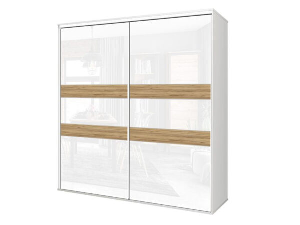 Kolekcja BOSS szafa 240 x 210 cm Biały Akryl Połysk / Dąb Craft Złoty