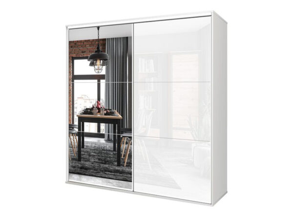 Kolekcja BOSS szafa 125 x 210 cm Biały Połysk / Lustro