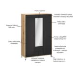 Kolekcja BELLANO szafa z lustrem 3d2s [H] dąb evok / czarny - obrazek 3