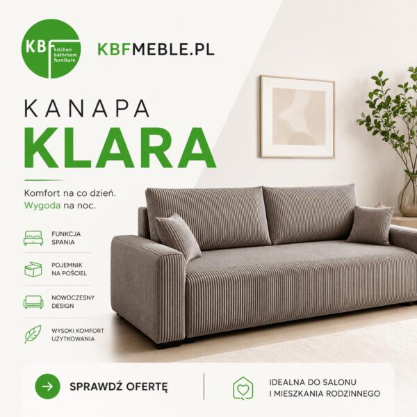 Kanapa KLARA z funkcją spania i pojemnikiem - KBF Meble