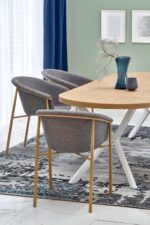 Stół rozkładany PERONI 100x100 - 250 cm dąb złoty / biały do jadalni - obrazek 6