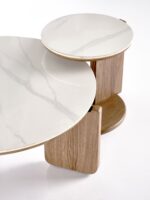 Ława DIUNA zestaw 2 ław biały marmur / jasny orzech 80x41 cm orzech / biały MDF do salonu - obrazek 3