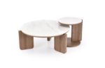 Ława DIUNA zestaw 2 ław biały marmur / jasny orzech 80x41 cm orzech / biały MDF do salonu - obrazek 7