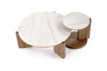 Ława DIUNA zestaw 2 ław biały marmur / jasny orzech 80x41 cm orzech / biały MDF do salonu - obrazek 9