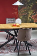 Stół rozkładany HOLTER 80x120 - 160 cm dąb złoty / czarny MDF do jadalni - obrazek 8