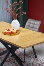 Stół rozkładany HOLTER 80x120 - 160 cm dąb złoty / czarny MDF do jadalni - obrazek 15