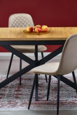 Stół rozkładany HOLTER 80x120 - 160 cm dąb złoty / czarny MDF do jadalni - obrazek 16