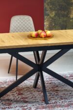 Stół rozkładany HOLTER 80x120 - 160 cm dąb złoty / czarny MDF do jadalni - obrazek 17