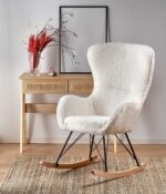Fotel bujany LIBERTO 2 bujany bouclé kremowy / czarny / naturalny do salonu