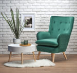 Fotel wypoczynkowy RAVEL drewniany ciemny zielony / naturalny do salonu