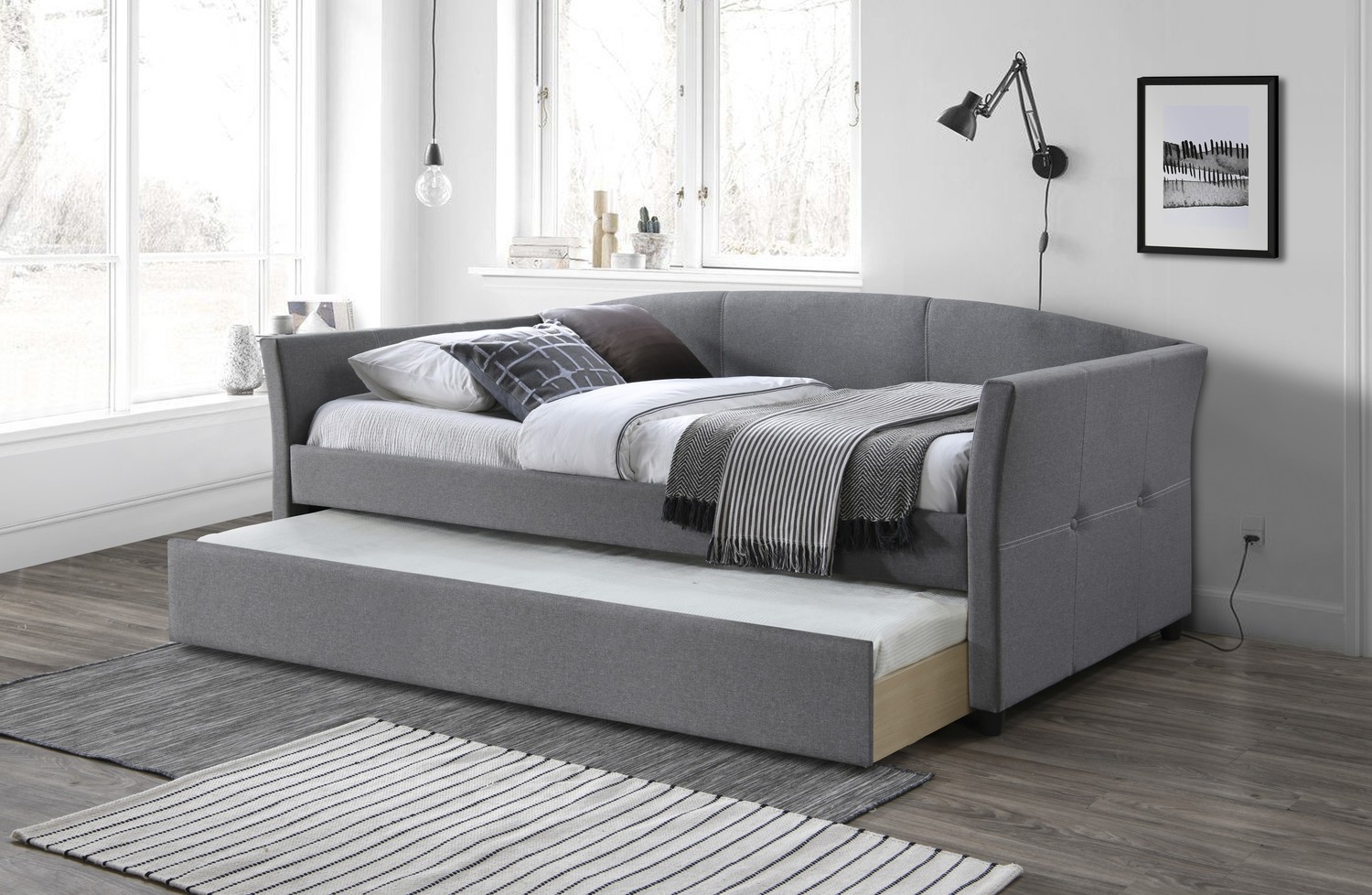 product-2295-1.jpg Łóżko podwójne SANNA z wysuwanym materacem 90x200 cm popielaty do sypialni - obrazek 1