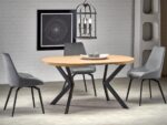 Stół rozkładany PERONI 100x100 - 250 cm dąb złoty / czarny do jadalni