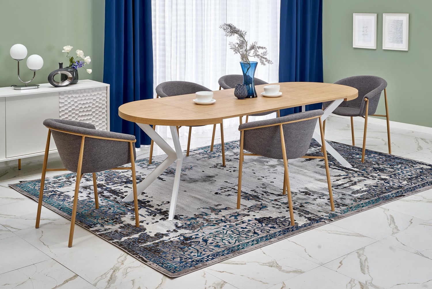 product-3877-1.jpg Stół rozkładany PERONI 100x100 - 250 cm dąb złoty / biały do jadalni - obrazek 1