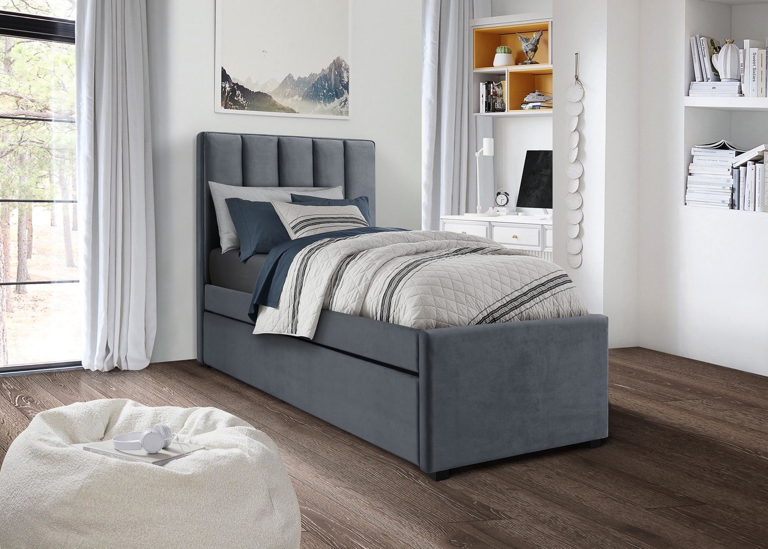 product-5312-1.jpg Łóżko pojedyncze RUSSO 90 cm z wysuwanym materacem 90x200 cm popielaty velvet do sypialni - obrazek 1