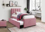 Łóżko pojedyncze RUSSO 90 cm z wysuwanym materacem 90x200 cm różowy velvet do sypialni