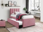 Łóżko pojedyncze RUSSO 90 cm z wysuwanym materacem 90x200 cm różowy velvet do sypialni