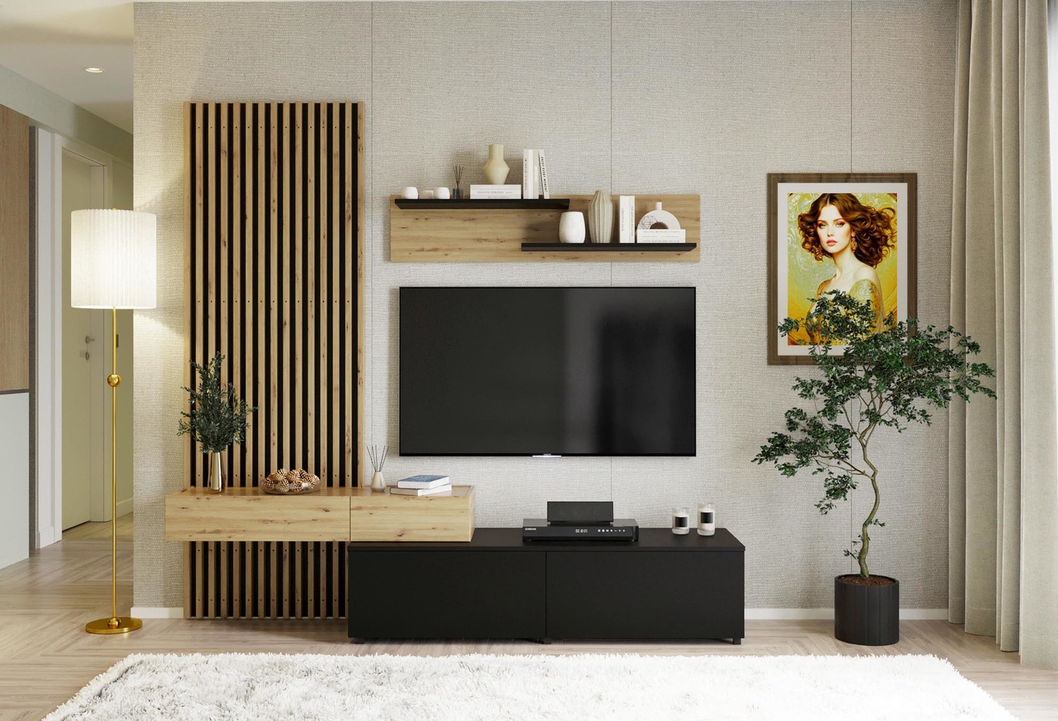 product-6028-1.jpg Szafka RTV CAMINO zestaw 210 cm dąb artisan / czarny do salonu - obrazek 1
