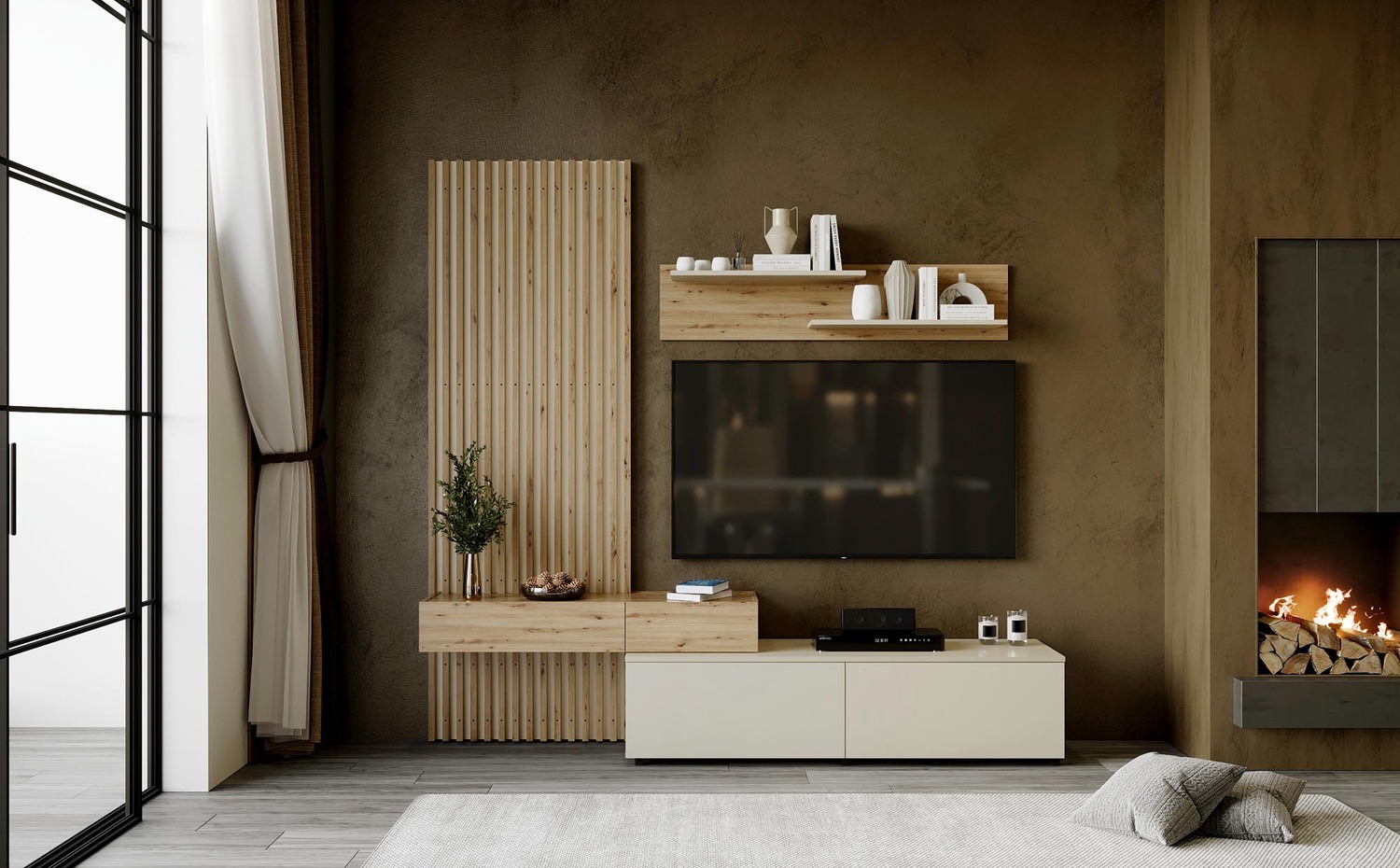 product-6029-1.jpg Szafka RTV CAMINO zestaw 210 cm dąb artisan / kaszmir do salonu - obrazek 1