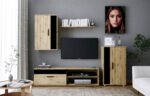 Szafka RTV BENSON zestaw 190 cm dąb artisan / czarny do salonu