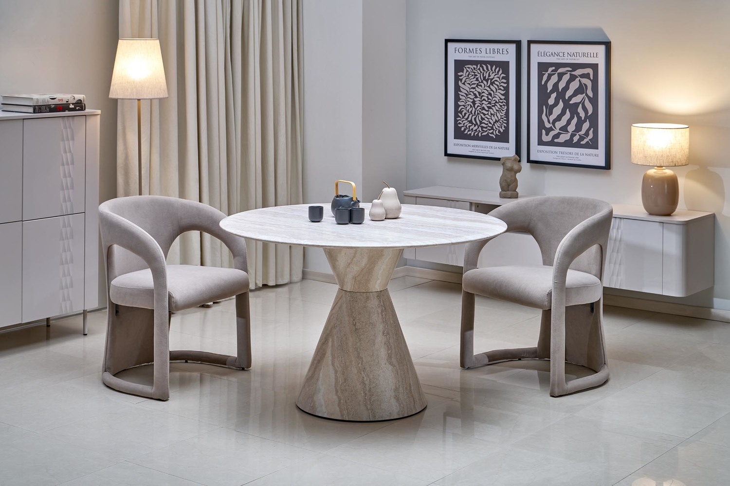 product-6179-1.jpg Stół ABBOT 120x120 cm jasny trawertyn MDF do jadalni - obrazek 1
