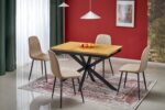 Stół rozkładany HOLTER 80x120 - 160 cm dąb złoty / czarny MDF do jadalni