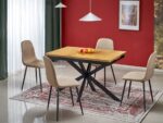 Stół rozkładany HOLTER 80x120 - 160 cm dąb złoty / czarny MDF do jadalni