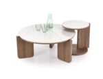 Ława DIUNA zestaw 2 ław biały marmur / jasny orzech 80x41 cm orzech / biały MDF do salonu