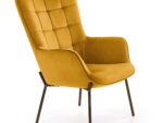 Fotel wypoczynkowy CASTEL 71 cm musztardowy velvet do salonu