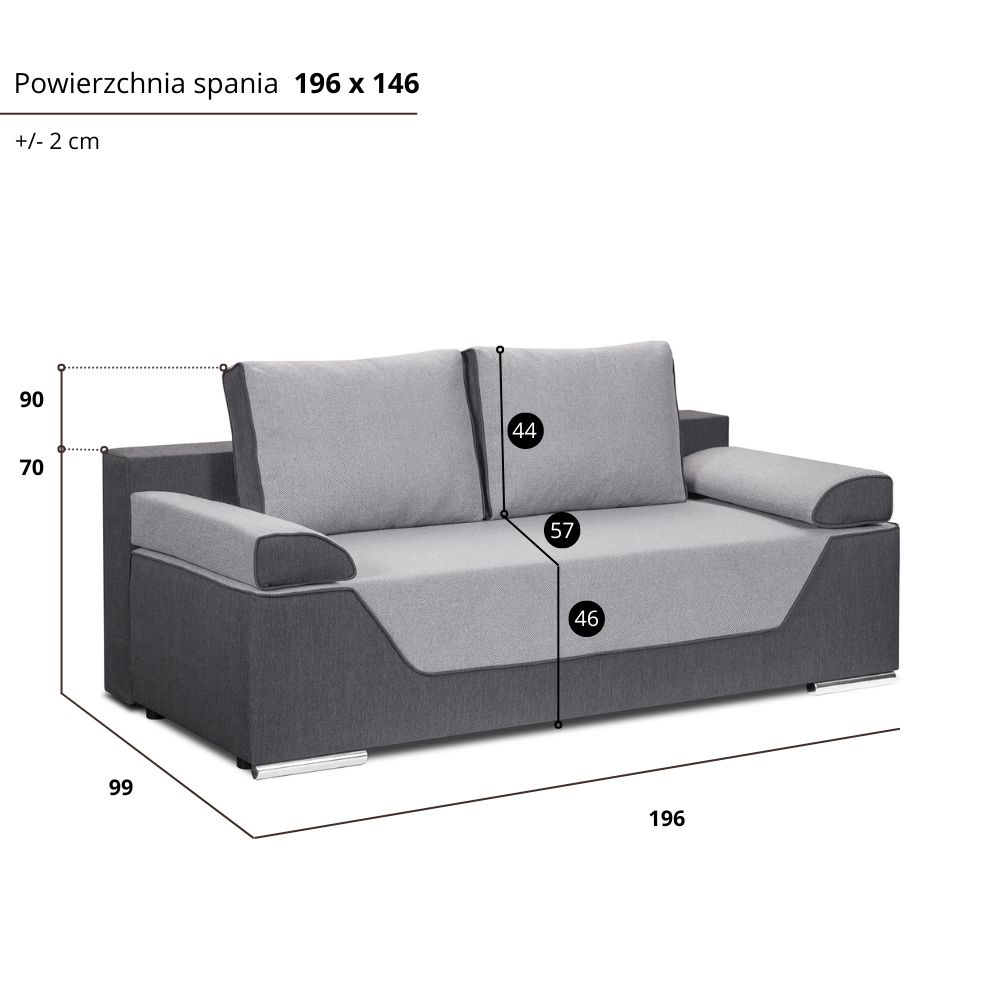 Kanapa Brix z funkcją spania i pojemnikiem EWA Meble