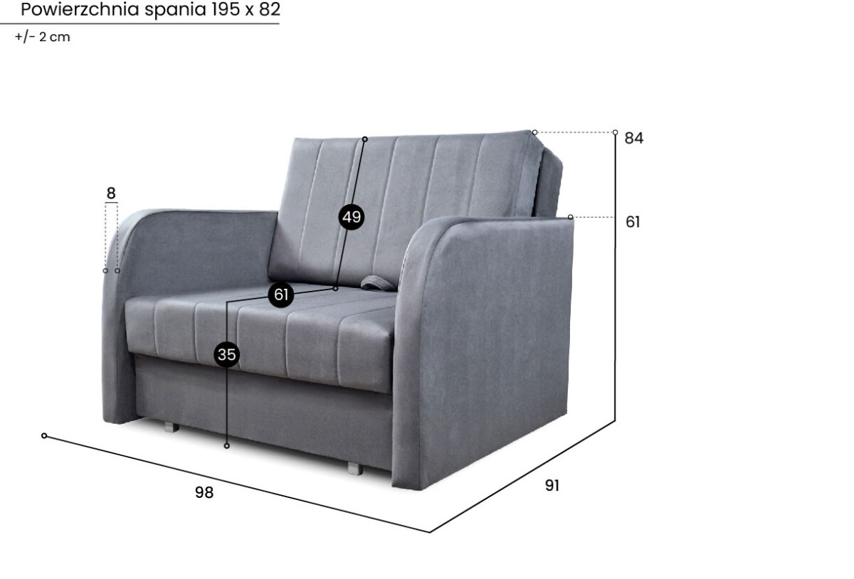 Sofa Basia 1-osobowa z funkcją spania i pojemnikiem EWA Meble