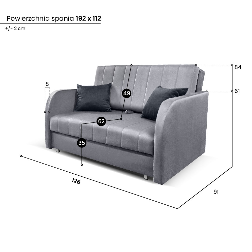 Sofa Basia 2-osobowa z funkcją spania i pojemnikiem EWA Meble
