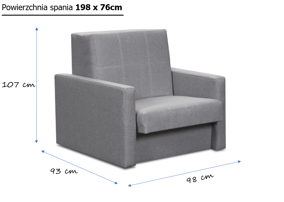 Sofa Zuzia 1-osobowa z funkcją spania i pojemnikiem EWA Meble
