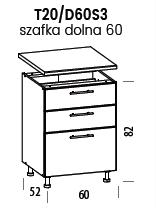 Szafka TIFFANY T20/D60S3 | Dolna 60 3 szuflady Liveo