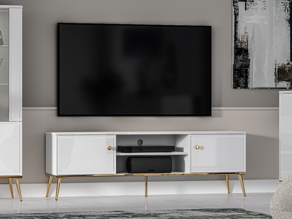 Szafka RTV GOLDIN 06 160 cm — biały alpejski / biały połysk ML Meble