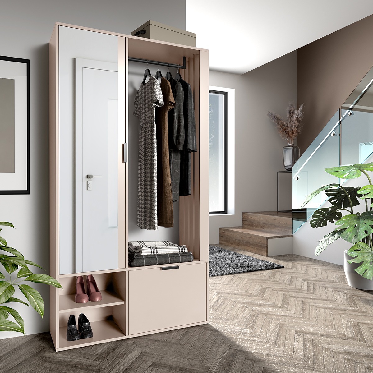 Garderoba z lustrem MILO UNI – kaszmir – EGGER U702