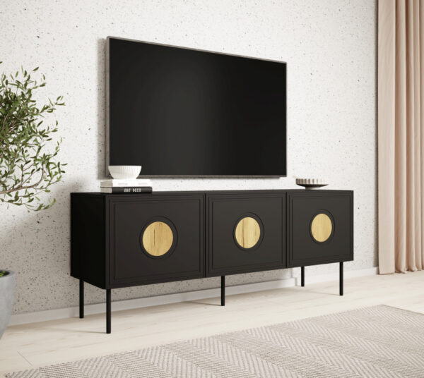 Szafka RTV PALAZZO, 150 (3D) czarny mat / dąb craft