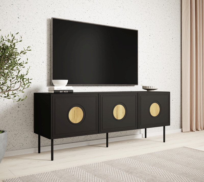 Szafka RTV PALAZZO, 150 (3D) czarny mat / dąb craft