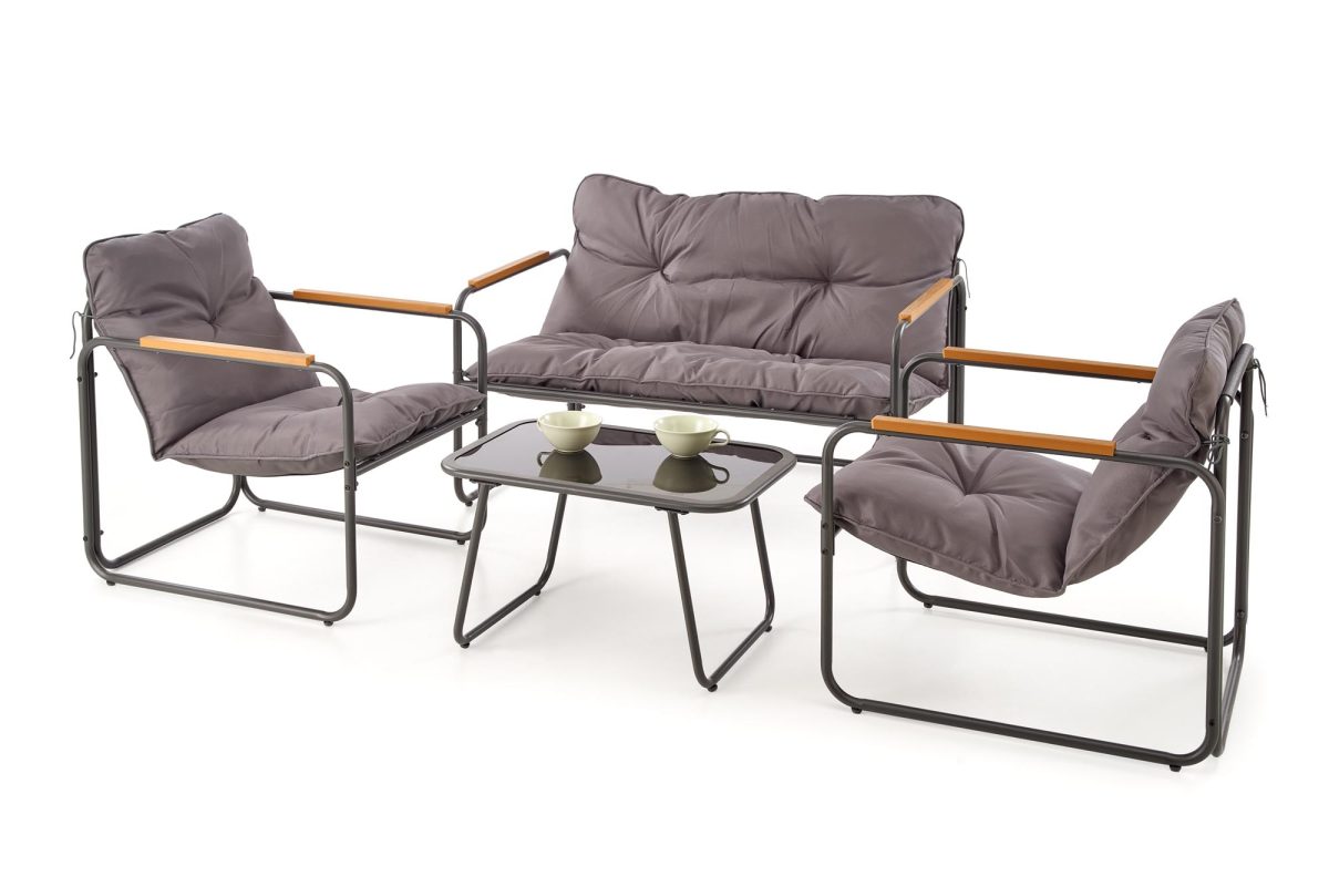 Zestaw ogrodowy HUDSON, ( sofa, fotel 2x, ława ), popielaty / brązowy