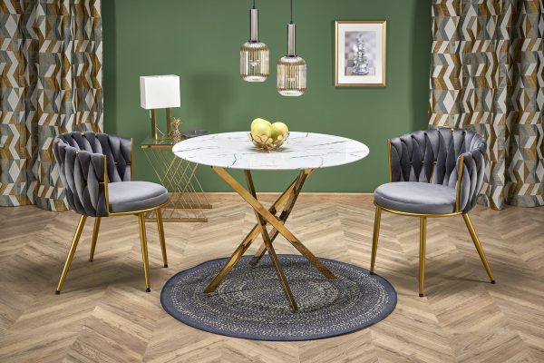 Stół RAYMOND 2, blat - biały marmur, nogi - złoty