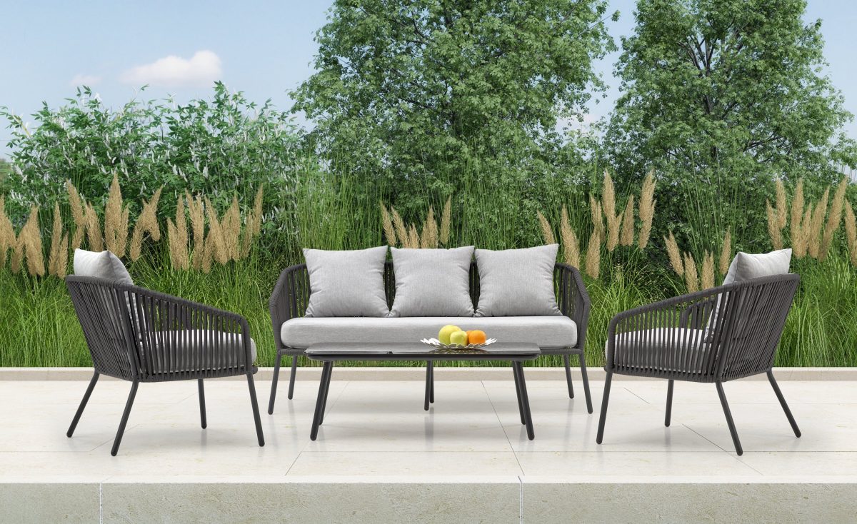 Zestaw ogrodowy ROCCA, ( sofa + fotel 2x + ława ), ciemny popiel / jasny popiel
