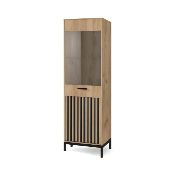 Witryna LAMINO W-1, dąb craft / czarny, nogi: czarny