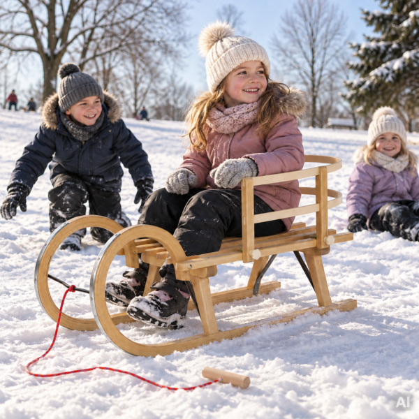 Sanki drewniane AD323 D95 + AD303 oparcie beżowe + AD300 sznurek – zestaw