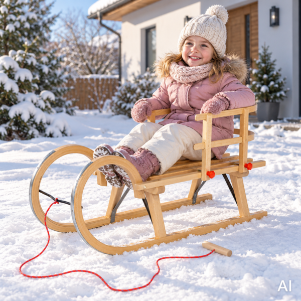 Sanki drewniane AD323 D95 + AD302 oparcie drewniane + AD300 sznurek – zestaw