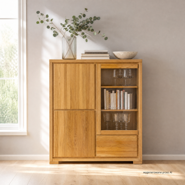 Witryna dębowa CLASSIC KW353 prawa szkło