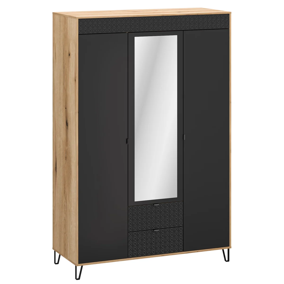 Szafa BELLANO z lustrem 3d2s [H] dąb evok / czarny | Mebelbos