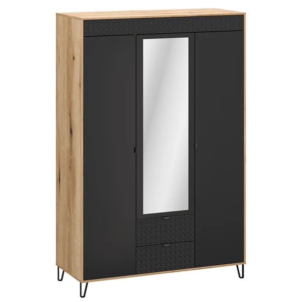 Szafa BELLANO z lustrem 3d2s [H] dąb evok / czarny | Mebelbos