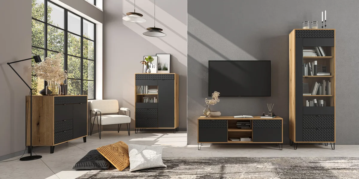 Witryna BELLANO 1w2s [A] dąb evok / czarny | Mebelbos — zdjęcie 2