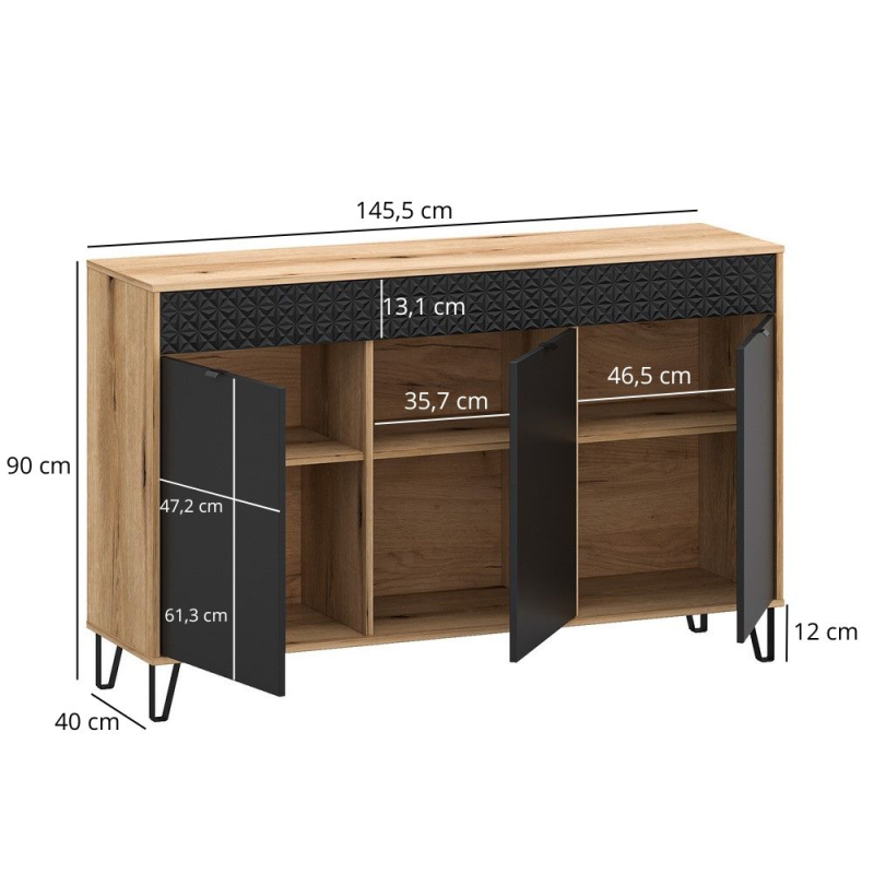 Komoda BELLANO 3d [G] dąb evok / czarny | Mebelbos — zdjęcie 2