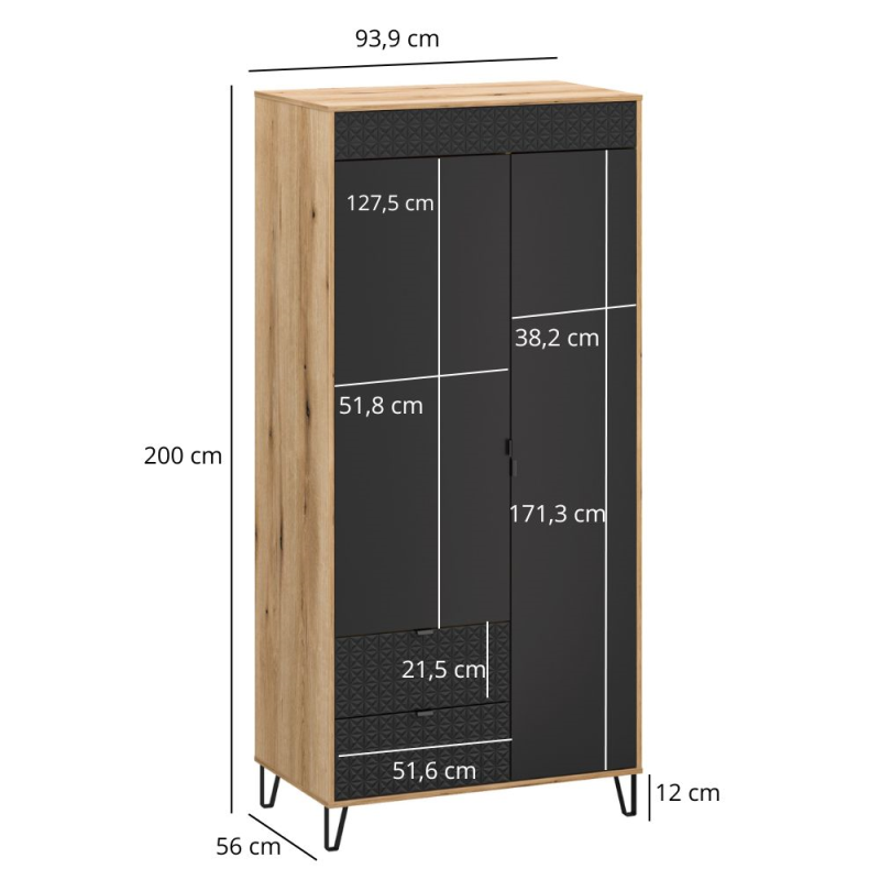 Szafa BELLANO 2d2s [F] dąb evok / czarny | Mebelbos — zdjęcie 2