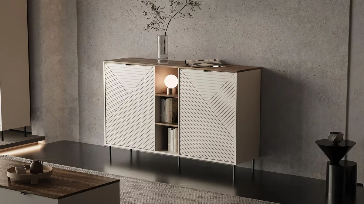 Komoda EVO z półkami 2d [EO8] kaszmir / dąb castello | Mebelbos — zdjęcie 5